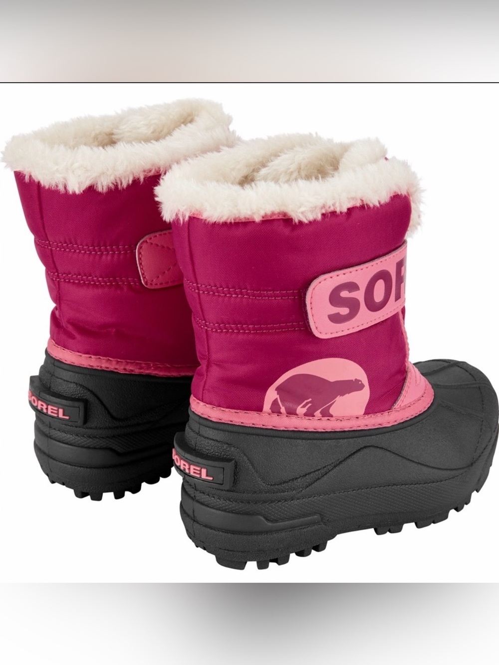 Sorel Kids Hot Pink and Black Winter Boots with Faux Fur Cuff - Picture 1 of 13